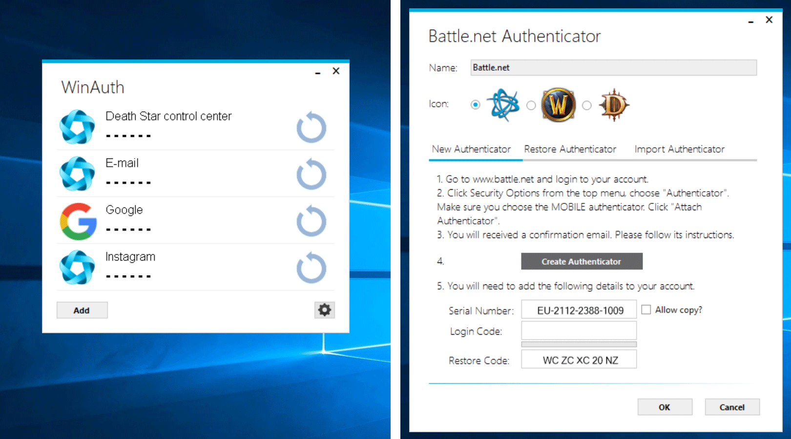 WinAuth یکی از معدود برنامه های احراز هویت برای Windows است